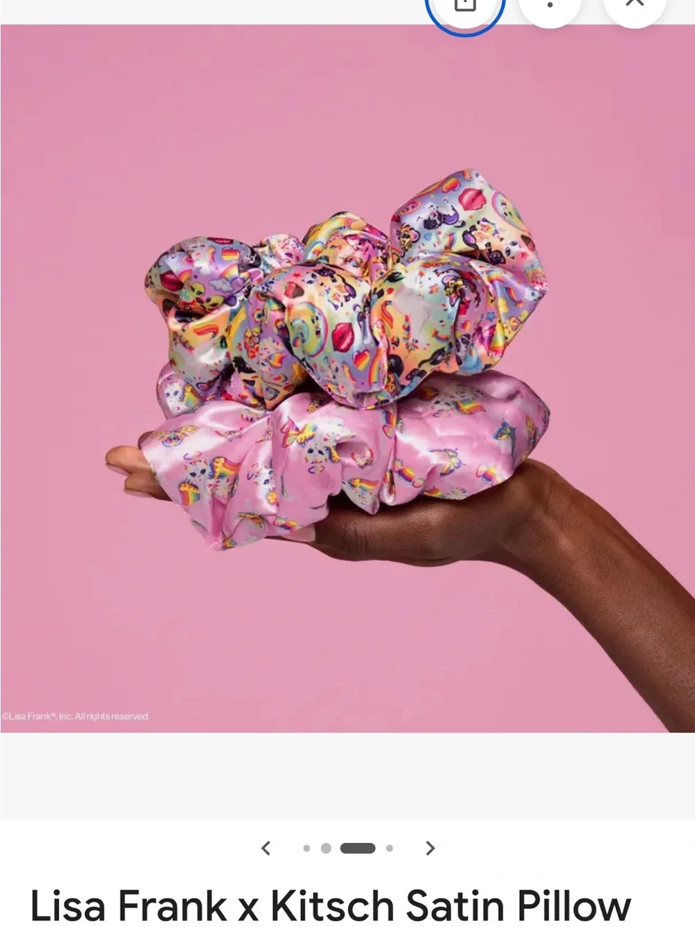 Lisa Frank Satin Pillow Scrunchies Pink and Multicolor Set